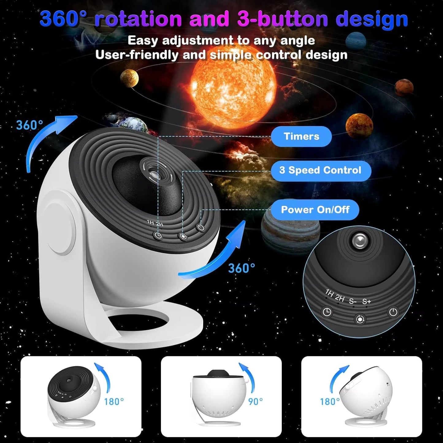 HD Starry Sky Projector — Night Light with 12 Cosmic Images, 360° Rotation