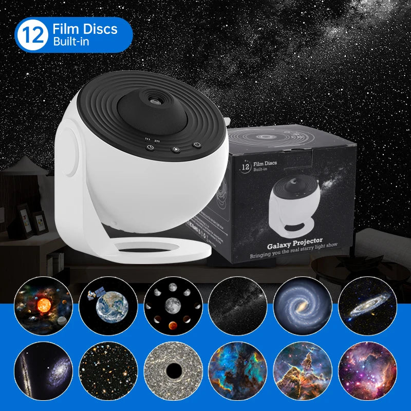 HD Starry Sky Projector — Night Light with 12 Cosmic Images, 360° Rotation