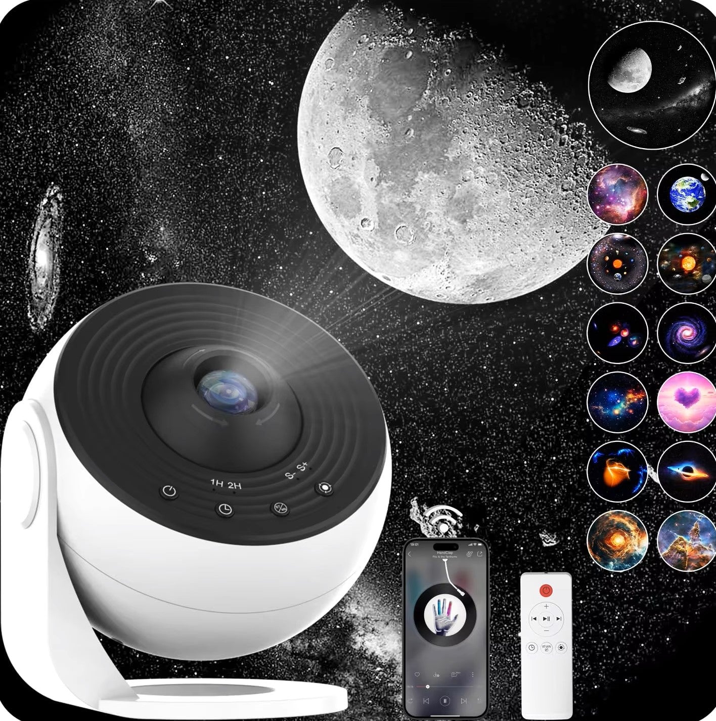 HD Starry Sky Projector — Night Light with 12 Cosmic Images, 360° Rotation
