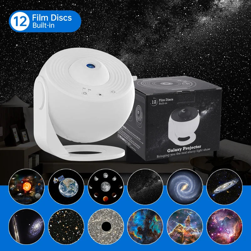 HD Starry Sky Projector — Night Light with 12 Cosmic Images, 360° Rotation