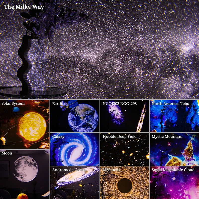 HD Starry Sky Projector — Night Light with 12 Cosmic Images, 360° Rotation