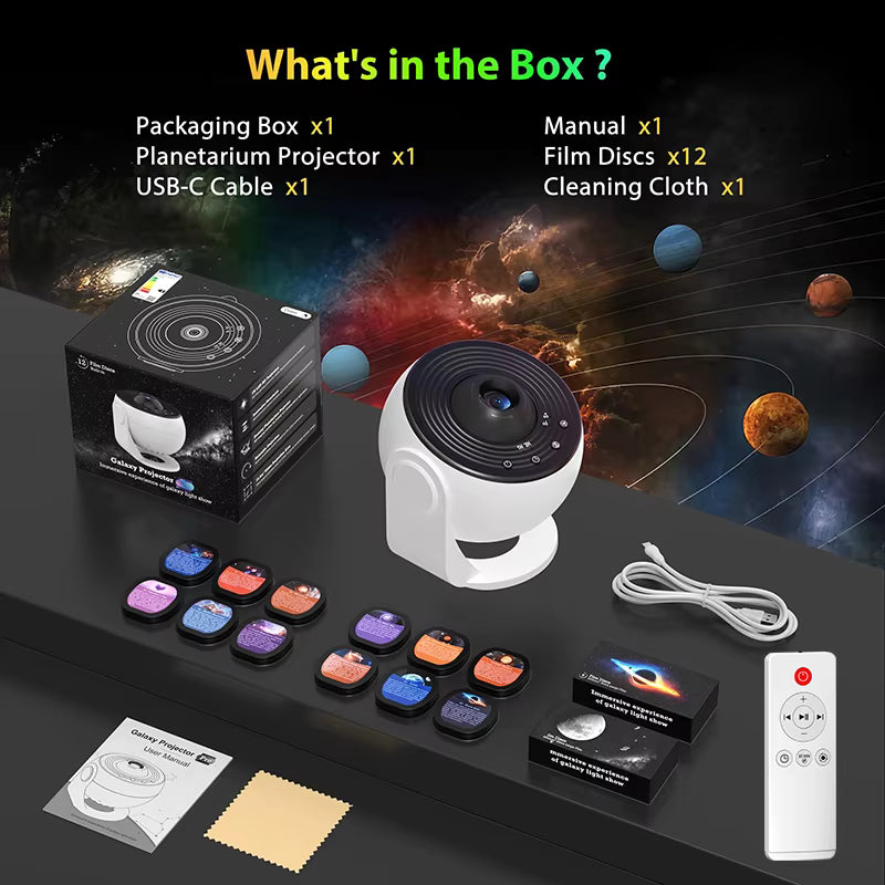 HD Starry Sky Projector — Night Light with 12 Cosmic Images, 360° Rotation