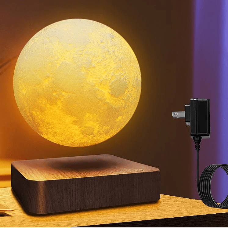 Magnetic Rotating Moon Lamp with Wooden Base | 3 - Color LED Night Lights - CasaBloom