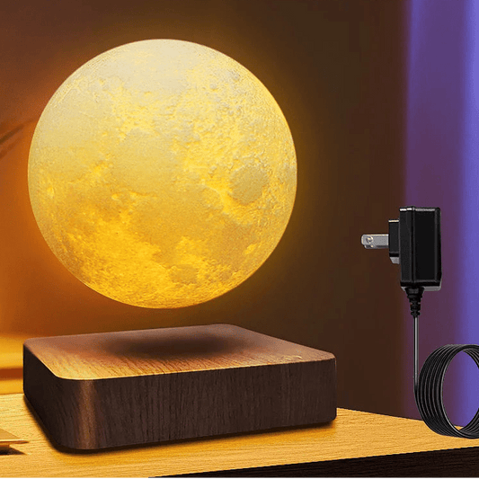 Magnetic Rotating Moon Lamp with Wooden Base | 3 - Color LED Night Lights - CasaBloom