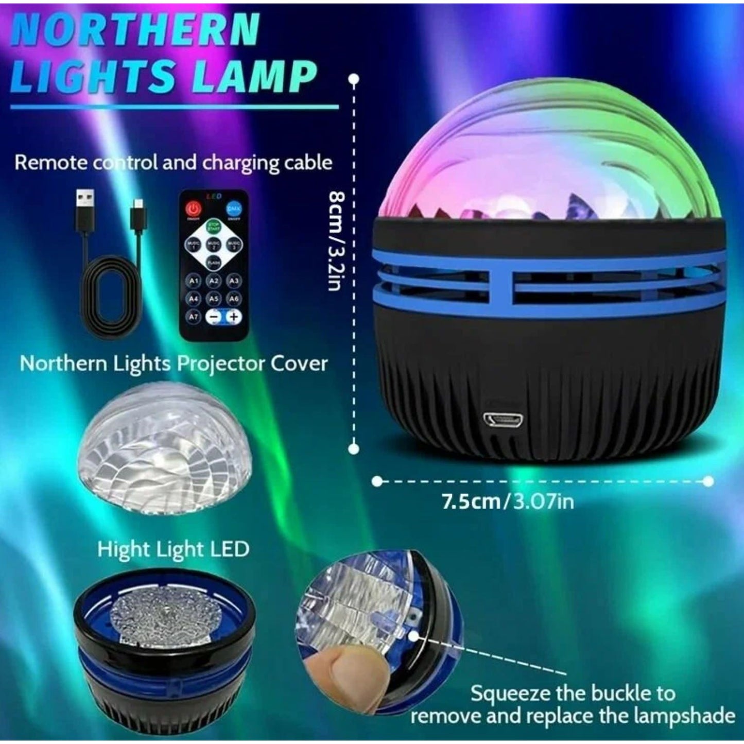 USB Galaxy Projector Aurora 5V | Night Light 360°Rotating | Colorful NightLights with Remote Control - CasaBloom